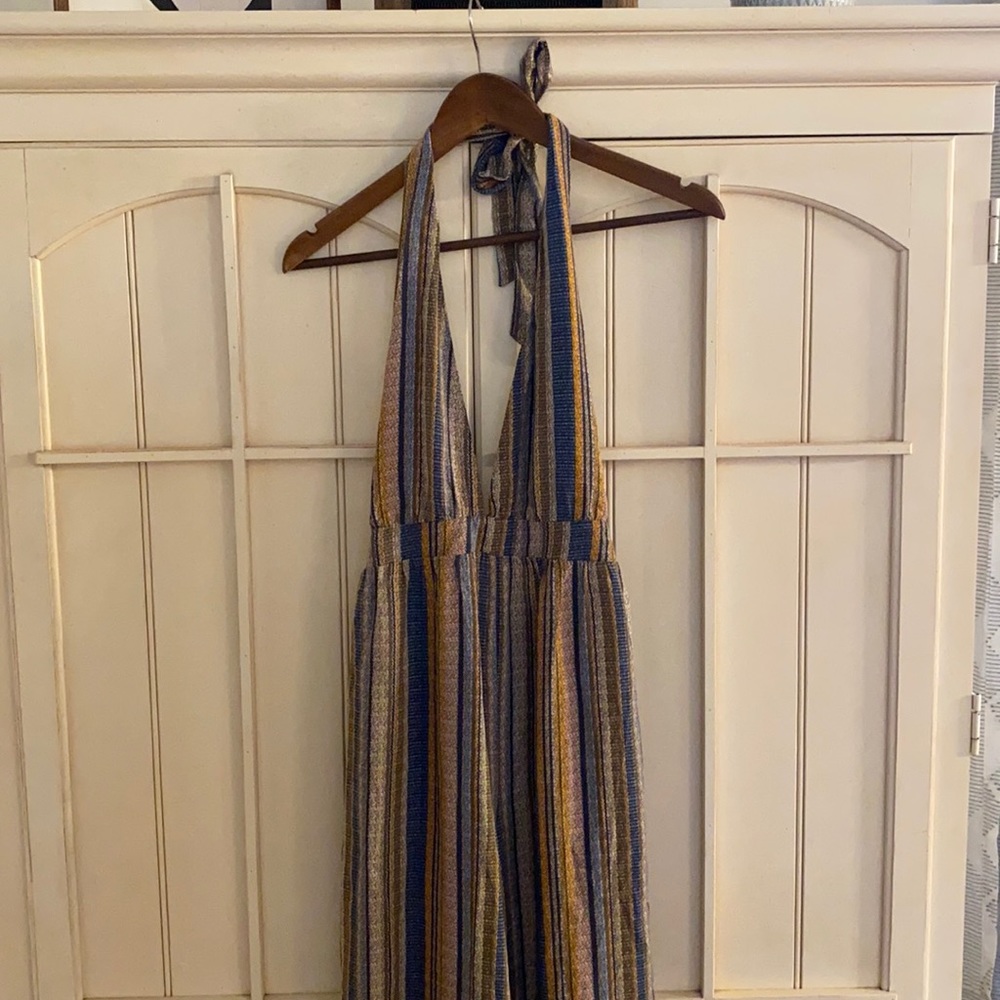 Wide leg, open back, halter jumpsuit